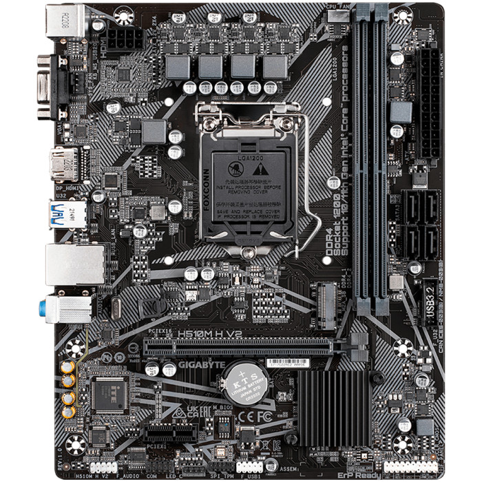 GIGABYTE Mainboard Desktop H510M H V2 (S1200, H510, 2xDDR4, HDMI, VGA, 1xPCIex16, 2xPCIex1, ALC887, Realtek GbE LAN, 4xSATA III, 1xM.2, USB 3.2, USB 2.0, mATX, Retail)