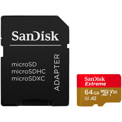 SanDisk Extreme microSDXC 64GB + SD Adapter + 1 year RescuePRO Deluxe up to 170MB/s &amp; 80MB/s Read/Write speeds A2 C10 V30 UHS-I U3
