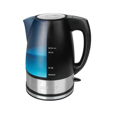 Чайник электрический, Scarlett, SC-1020, Мощзность 2200 Вт, Объем 2.2 л, Съемный фильтр, Внутренний световой индикатор, Цвет Черный