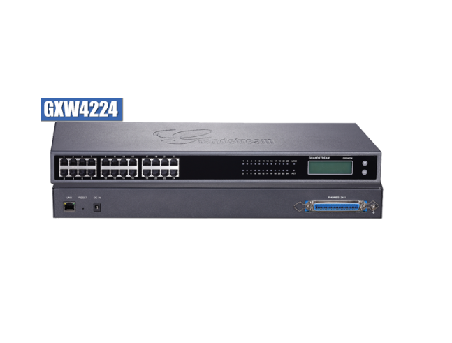 Grandstream GXW4224, 24 x RJ11 FXS ports and 1 x 50-pin Telco connector, 1 x 10M/100/1000 Mbps auto-sensing RJ45 port, G.711, G. 723, G.726