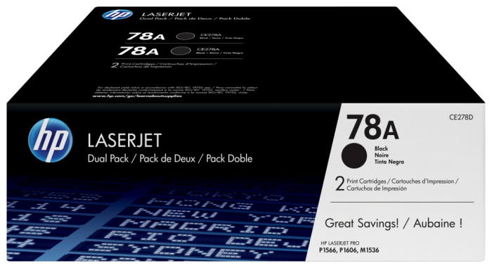 Картридж HP 78A Black Dual Pk LJ Toner Cartridge для HP LaserJet P1566/P1606/M1536 MFP