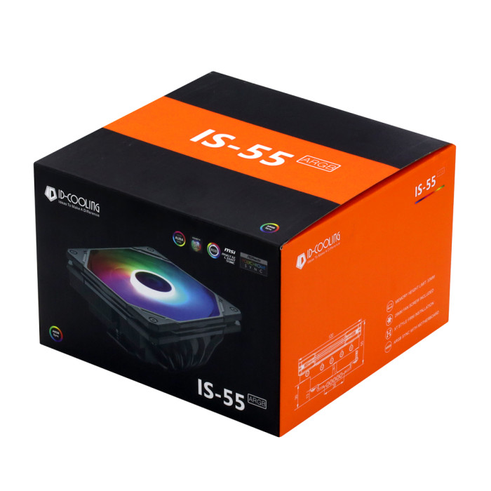 Cooler ID-Cooling, for S1700/1200/115x/AMD, IS-55 ARGB, 125W, 12cm fan, 500-2000rpm, 54.6CFM, 4pin