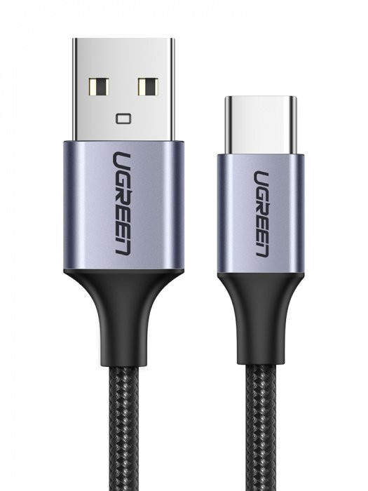 Адаптер - кабель UGREEN 60128 USB-A 2.0 to USB-C Cable Nickel Plating Aluminum Braid 2m (Black)