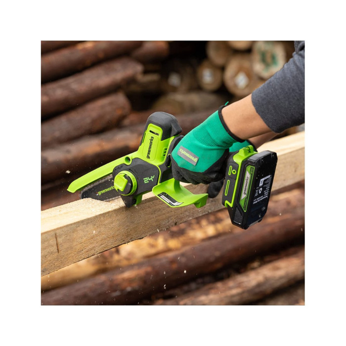 Цепная мини пила аккумуляторная Greenworks 2008207UA c 1хАКБ 2Ач и ЗУ