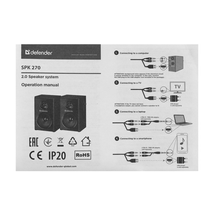 SPK active Defender SPK 270 (2.0), RMS 5Wx2, USB power [65270]