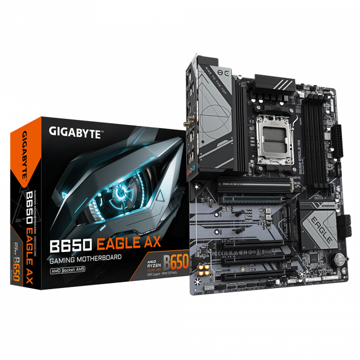Сист.плата Gigabyte B650 EAGLE AX, B650, 4xDDR5, PCI-E4 x16, 1xPCI-E x1, 1xM.2, 6xSATA, HDMI, DPx1,Wi-Fi6E,LAN2.5GbE,BOX