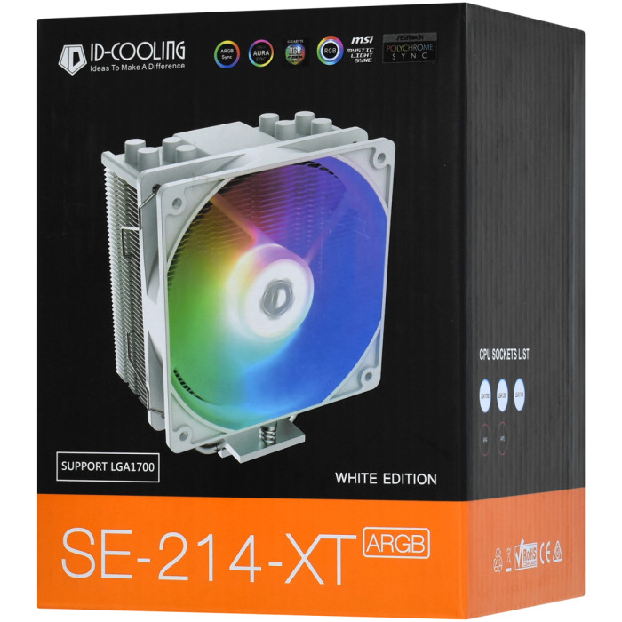 Cooler ID-Cooling, for S1700/1200/115x/AMD, SE-214-XT ARGB WHITE, 180W, 500-1500rpm, 68.2 cfm