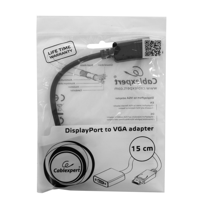 Converter, DisplayPort -> D-Sub (VGA), m/f, Cablexpert A-DPM-VGAF-02
