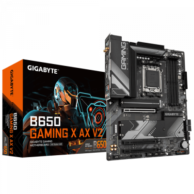 Сист.плата Gigabyte B650 GAMING X AX,B650,4xDDR5,PCI-E4 x16,1xPCI-E x1,1xM.2,6xSATA, HDMI, DPx1, Wi-Fi6E, LAN2.5GbE, BOX