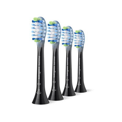 Стандартные насадки для звуковой зубной щетки, Philips, Sonicare Premium Plaque Defense HX9044/88, 4шт, Жесткость щетинок средняя, Размер стандартный, Система чистящих насадок сменные, Индикаторные щетинки, функция BrushSync, Удаление налета, Цвет черный