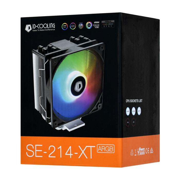 Cooler ID-Cooling, for S1700/1200/115x/AMD, SE-214-XT ARGB, 180W, 12cm fan, 500-1500rpm, 68.2CFM