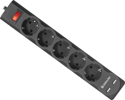 Сетевой фильтр Defender DFS 751 5 розеток, 1.8 м (защита от ВЧ и импульсных помех, USB зарядка 2.1А)