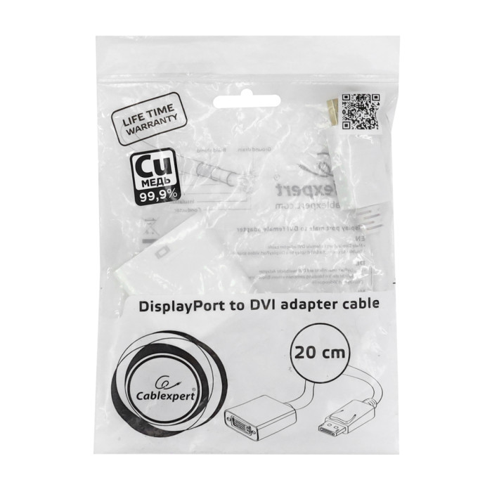 Converter, DisplayPort -> DVI, m/f, Cablexpert A-DPM-DVIF-002-W, white