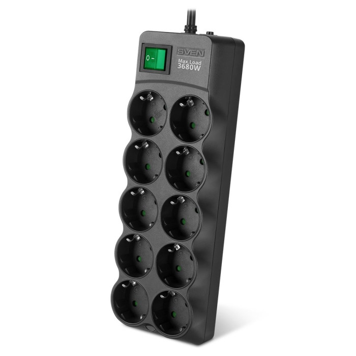 Сетевой фильтр SVEN SF-10E-16 1,8 m (10 sockets), черный