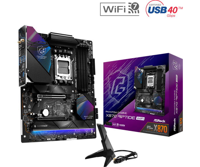 Материнская плата ASRock X870 RIPTIDE WIFI AM5 4xDDR5 4xSATA3 3xM.2 1xHDMI 2xType-C ATX