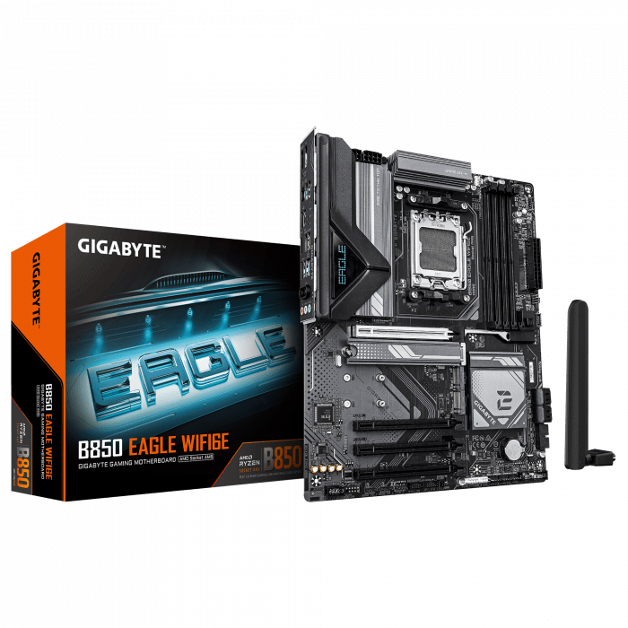 Сист.плата Gigabyte B850 EAGLE WIFI6E, AM5, 4xDDR5, PCI-E5 x16, 3xM.2, SATA6, HDMI, DPx2, Wi-Fi6E, LAN1GbE, BOX