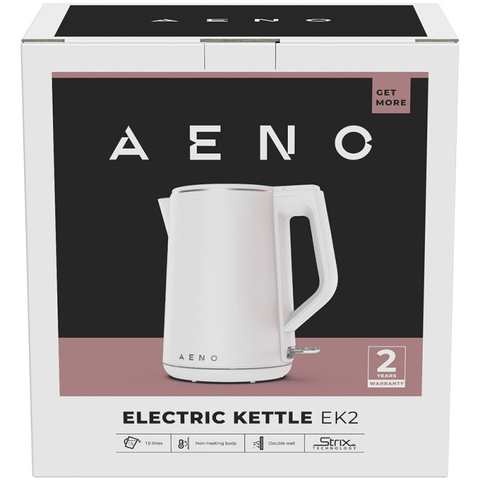 AENO Electric Kettle EK2: 1850-2200W, 1.5L, Strix, Double-walls, Non-heating body, Auto Power Off, Dry tank Protection