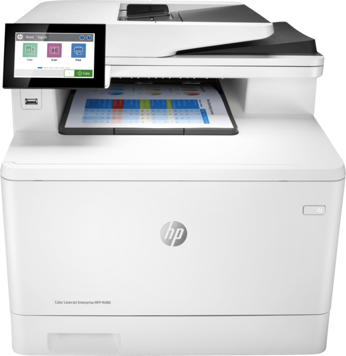 МФУ HP Color LaserJet Enterprise MFP M480f Printer/Scanner/Copier/Fax, A4, 600x600 dpi, 27(27)ppm, 2Gb, 800 Mhz, 2trays 50+250,ADF50, Duplex, USB/GigEth, Duty cycle - 55 000