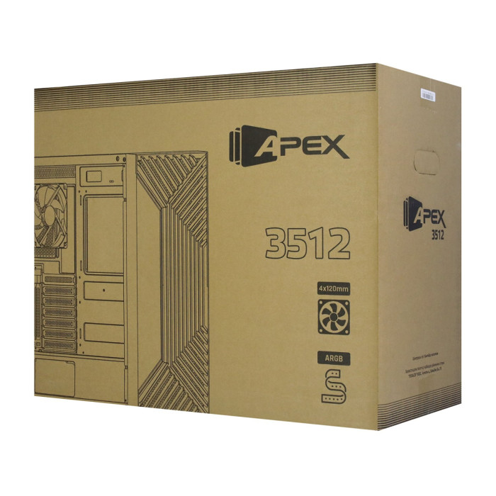 Case ATX midi tower APEX, 3512, 1*120mm ARGB + 3*120mm black, (без БП)