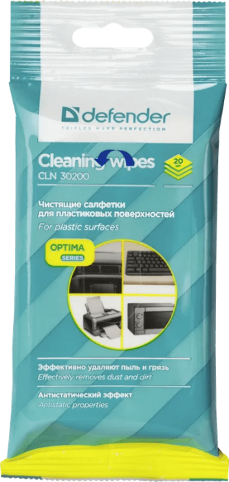 Универсальные чистящие салфетки для поверхностей Defender CLN 30200 Optima, пакет с подвесом 20 шт