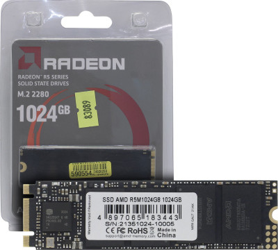 Твердотельный накопитель 1000GB SSD AMD RADEON R5 M.2 2280 SATA3 R530Mb/s, W500MB/s R5M1024G8