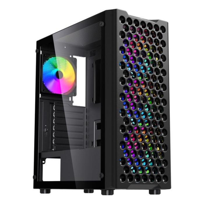 Корпус Wintek Bubble Z06-B TG, ATX/Micro ATX, USB 1*3.0/2*2.0, HD-Audio+Mic, 4*12cm ARGB fan (без контроллера), чёрный