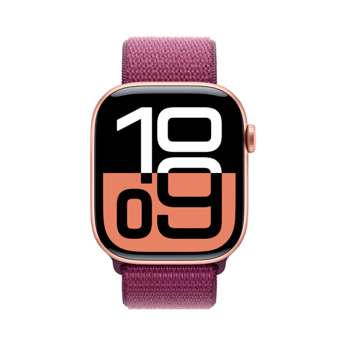 Apple Watch Series 10 GPS 42mm Rose Gold Aluminium Case with Plum Sport Loop,Model A2997