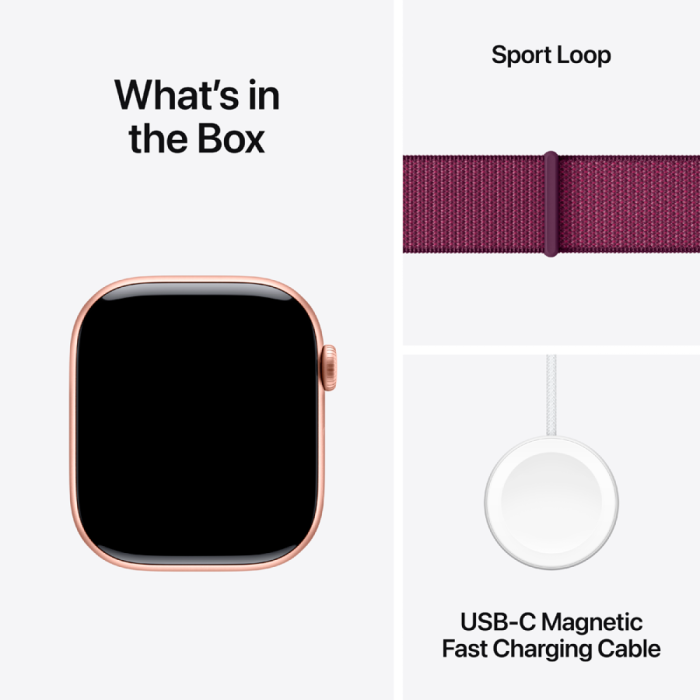 Apple Watch Series 10 GPS 42mm Rose Gold Aluminium Case with Plum Sport Loop,Model A2997