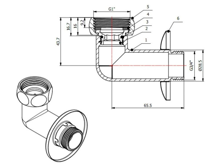 Американка угловая 1" вн. х 3/4" нар. ХРОМ, AV Engineering (2 шт. в уп.)