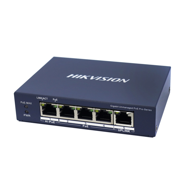 Switch  4 port 10/100/1000M Hikvision DS-3E0505HP-E, 3xGE PoE, 1xGE Hi-PoE, 1xGb RJ45, PoE 60W, desk