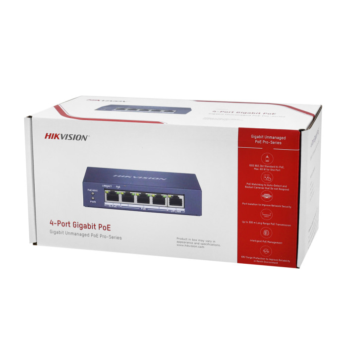 Switch  4 port 10/100/1000M Hikvision DS-3E0505HP-E, 3xGE PoE, 1xGE Hi-PoE, 1xGb RJ45, PoE 60W, desk