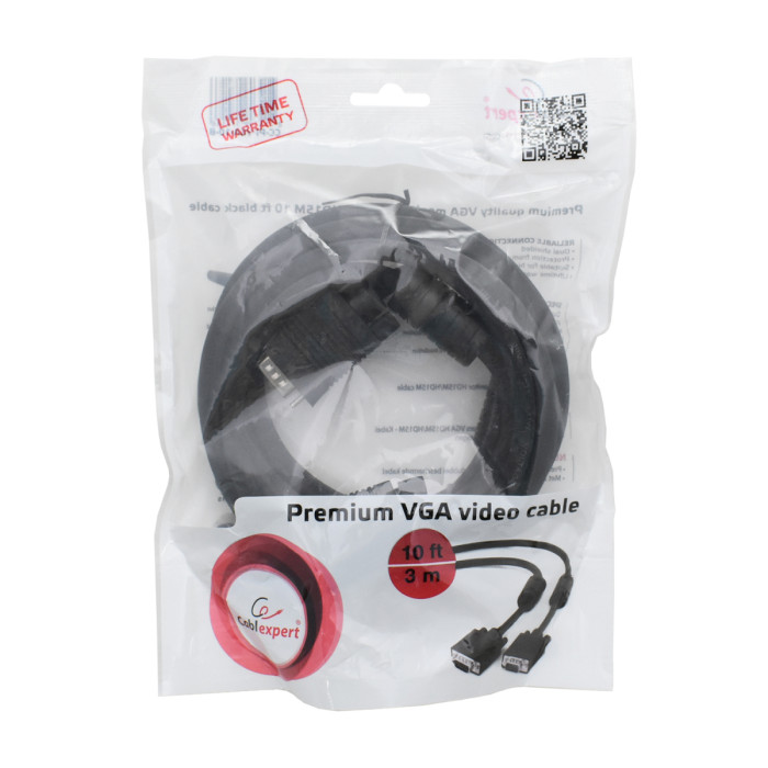 Cable SVGA 15m/15m (for KVM - switch box), экранированный,  3м, Cablexpert, CC-PPVGA-10-B