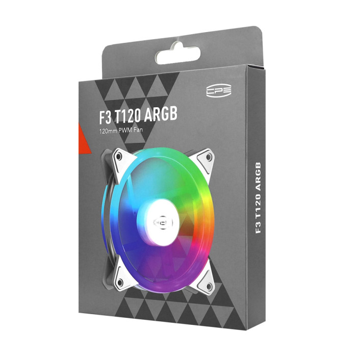 Fan for case, 12cm, PCCooler F3 T120 ARGB WH, 500-1800rpm, 46CFM, 4pin