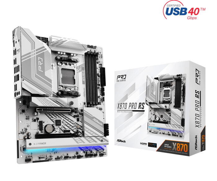 Материнская плата ASRock X870 PRO RS AM5 4xDDR5 4xSATA3 3xM.2 1xHDMI 2xType-C ATX