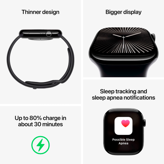 Apple Watch Series 10 GPS 46mm Jet Black Aluminium Case with Black Sport Band - S/M,Model A2999