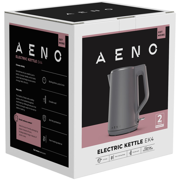 AENO Electric Kettle EK4: 1850-2200W, 1.5L, Strix, Double-walls, Non-heating body, Auto Power Off, Dry tank Protection