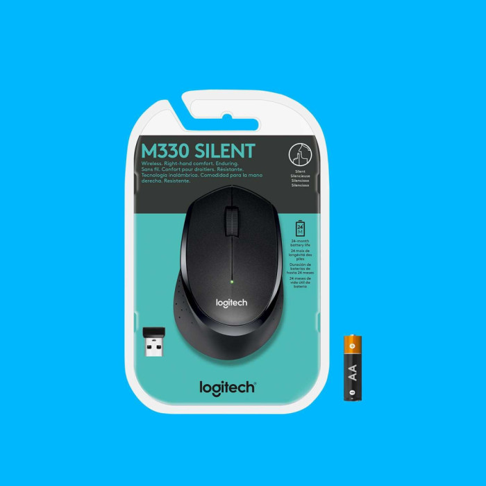 Мышь беспроводная Logitech M330 Silent Plus Black (черная, оптическая, 1000dpi, 2.4 GHz/USB-ресивер, бесшумная, под правую руку) (M/N: M-R0051 / C-U0010)