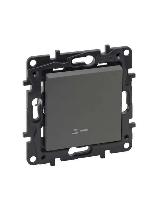 Выключатель одноклавишный Niloe Step 10А с подстветкой авт.клеммы Сталь