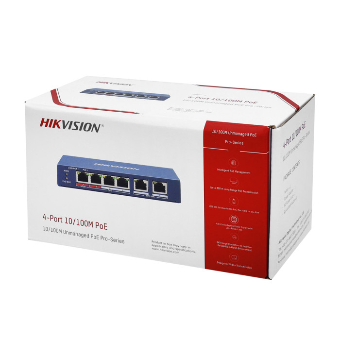 Switch  4 port 10/100M Hikvision DS-3E0106HP-E, 2xHi PoE, 3xPoE, 2xRJ45, PoE 60W, desktop