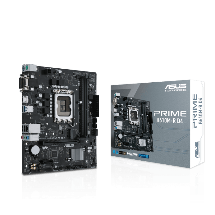 Сист. плата ASUS PRIME H610M-R D4-SI, 1700, 2xDDR4, PCI-E x16, M.2, 4xSATA, DVI-D, HDMI, D-Sub, BOX