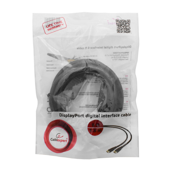 Cable SVGA, DisplayPort to DisplayPort, 1.8м, Cablexpert CC-DP-6, black