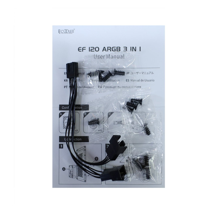 Fan kit for case, 12cm x 3,  PCCOOLER EF120 ARGB BK 3 IN 1, 1000-2000rpm, 52.79CFM