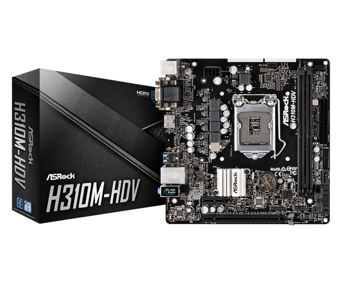 Материнская плата ASRock  H310M-HDV LGA1151 INTEL H310 2xDDR4 4xSATA3 1xD-Sub 1xDVI-D 1xHDMI mATX