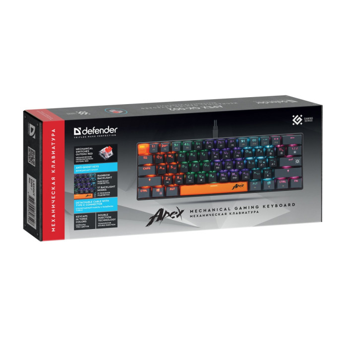 KeyBoard  USB, Defender Apex GK-002 RU, Black, (45003)