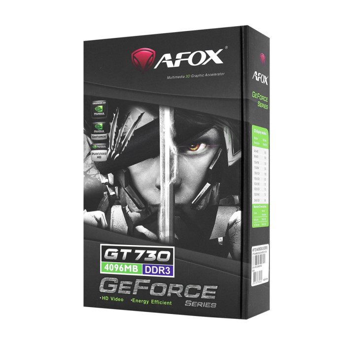 GPU NVIDIA, 4 GB, Afox GT 730 [AF730-4096D3L5], DVI/HDMI/VGA, DDR3/128bit, +LP