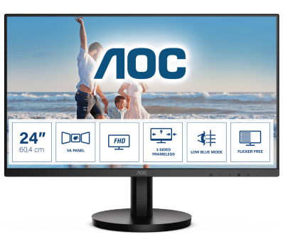 Монитор 23,8" AOC 24B3HM/01 VA 1920x1080 75Hz 4ms 250 cd/m2 3000:1 1xHDMI 1xD-SUB 178/178 Черный