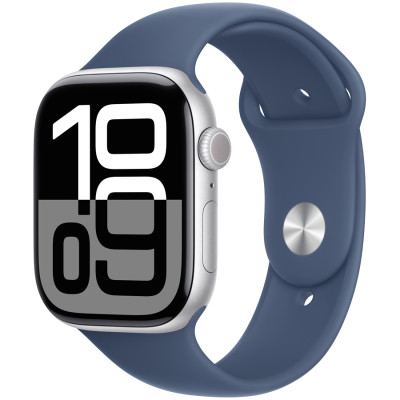 Apple Watch Series 10 GPS 42mm Silver Aluminium Case with Denim Sport Band - S/M,Model A2997