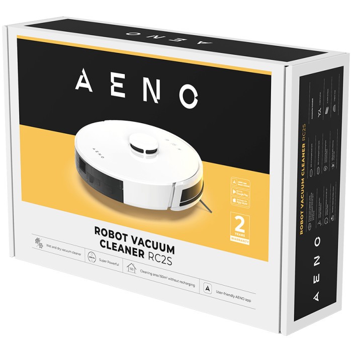 AENO Robot Vacuum Cleaner RC2S: wet & dry cleaning, smart control AENO App, powerful Japanese Nidec motor, turbo mode
