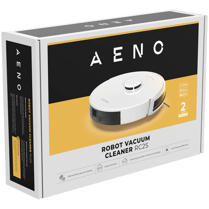 AENO Robot Vacuum Cleaner RC2S: wet & dry cleaning, smart control AENO App, powerful Japanese Nidec motor, turbo mode