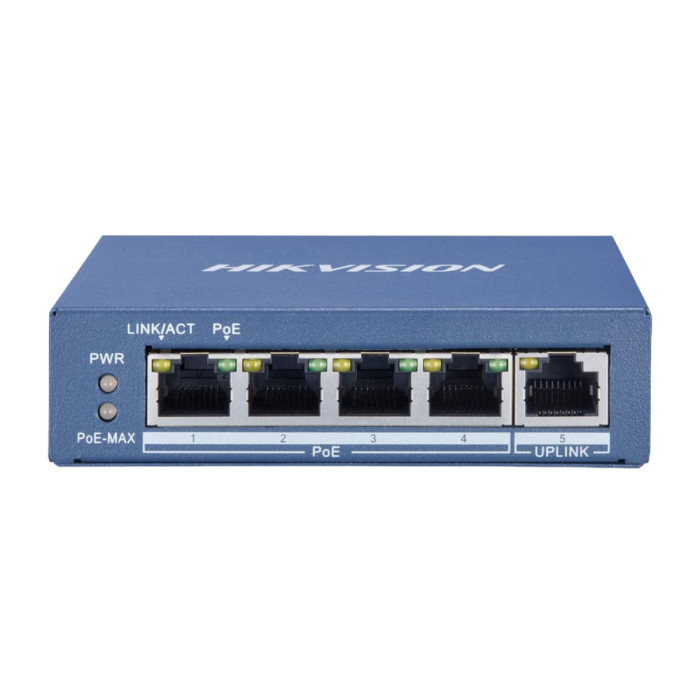Switch  4 port 10/100M Hikvision DS-3E0505P-E, 4xGE PoE, 1xGE Uplink, PoE 35W, desktop